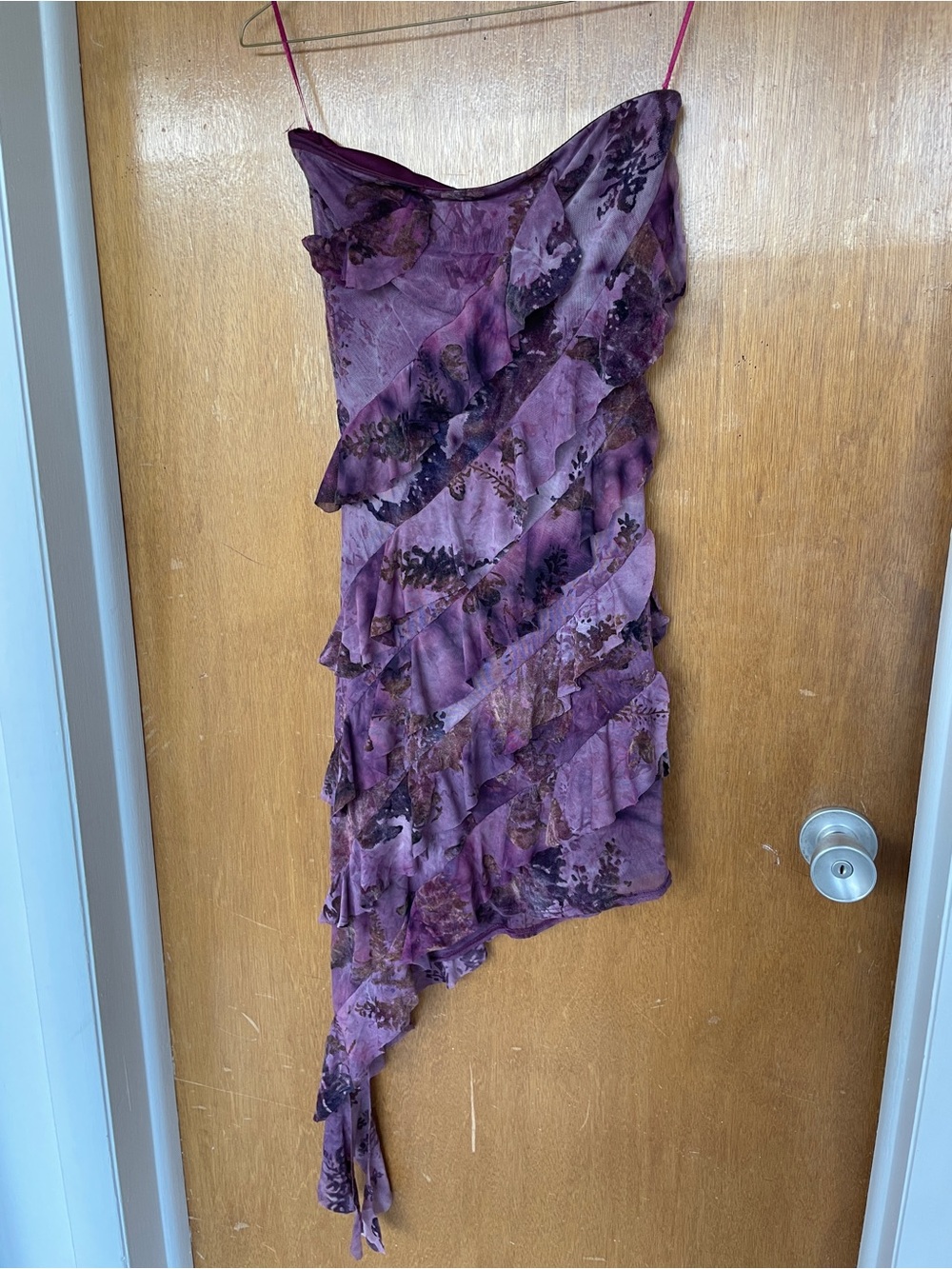 Purple Asymmetrical Ruffle Slip Dress